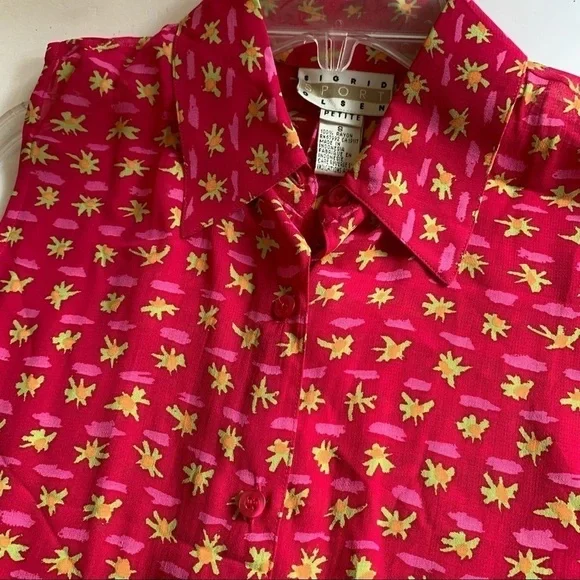 SIGRID OLSEN tropical fuchsia floral pink print summer sleeveless top blouse - Picture 2 of 7